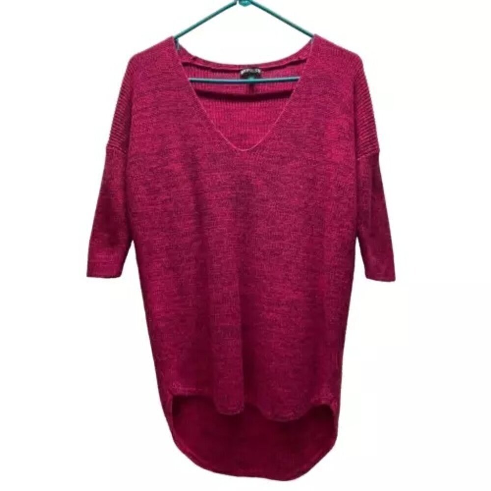 Express Ladies Sweater Size XS Heathered Fuscia‎ 3/4 Sleeve Tunic Cotton Blend